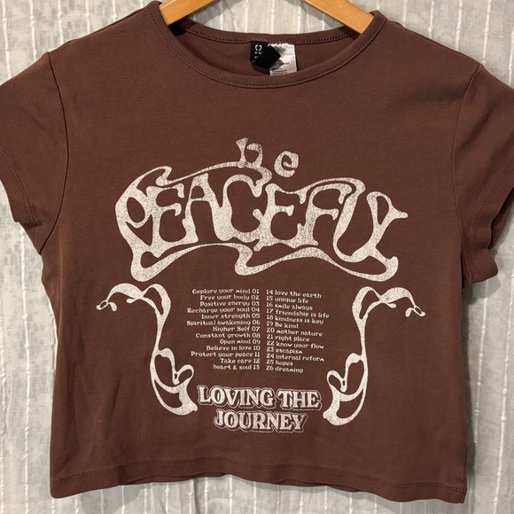 Divided Tops - Divided boho cropped top with a graphic design in brown
